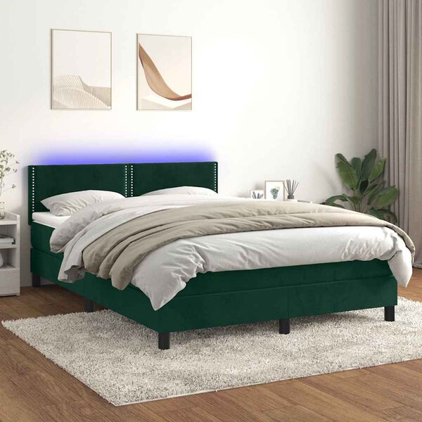 vidaXL &Kappa;&rho;&epsilon;&beta;ά&tau;&iota; Boxspring &mu;&epsilon; &Sigma;&tau;&rho;ώ&mu;&alpha; & LED &Sigma;&kappa;. &Pi;&rho;ά&sigma;&iota;&nu;&omicron; 140x190&epsilon;&kappa; &Beta;&epsilon;&lambda;&omicron;ύ&delta;&omicron;