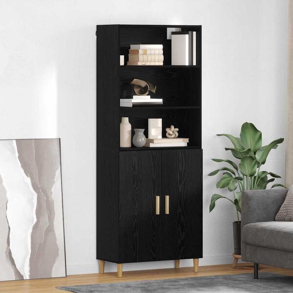vidaXL Highboard &Mu;&alpha;ύ&rho;&eta; &Omicron;&xi;&upsilon;ά 69,5 x 32,5 x 180 &epsilon;&kappa; &Epsilon;&pi;&epsilon;&xi;&epsilon;&rho;&gamma;&alpha;&sigma;&mu;έ&nu;&omicron; &xi;ύ&lambda;&omicron;