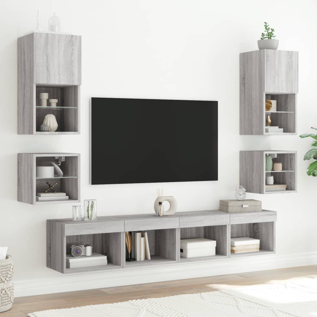 vidaXL Έπιπλα Τοίχου Τηλεόρασης 8 τεμ. LED Γκρι Sonoma από Επεξ. Ξύλο
