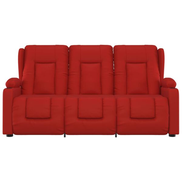 vidaXL Πολυθρόνα Μασάζ Τριθέσια Ποτηροθήκη Ανακλ. Μπορντό Συν. Δέρμα