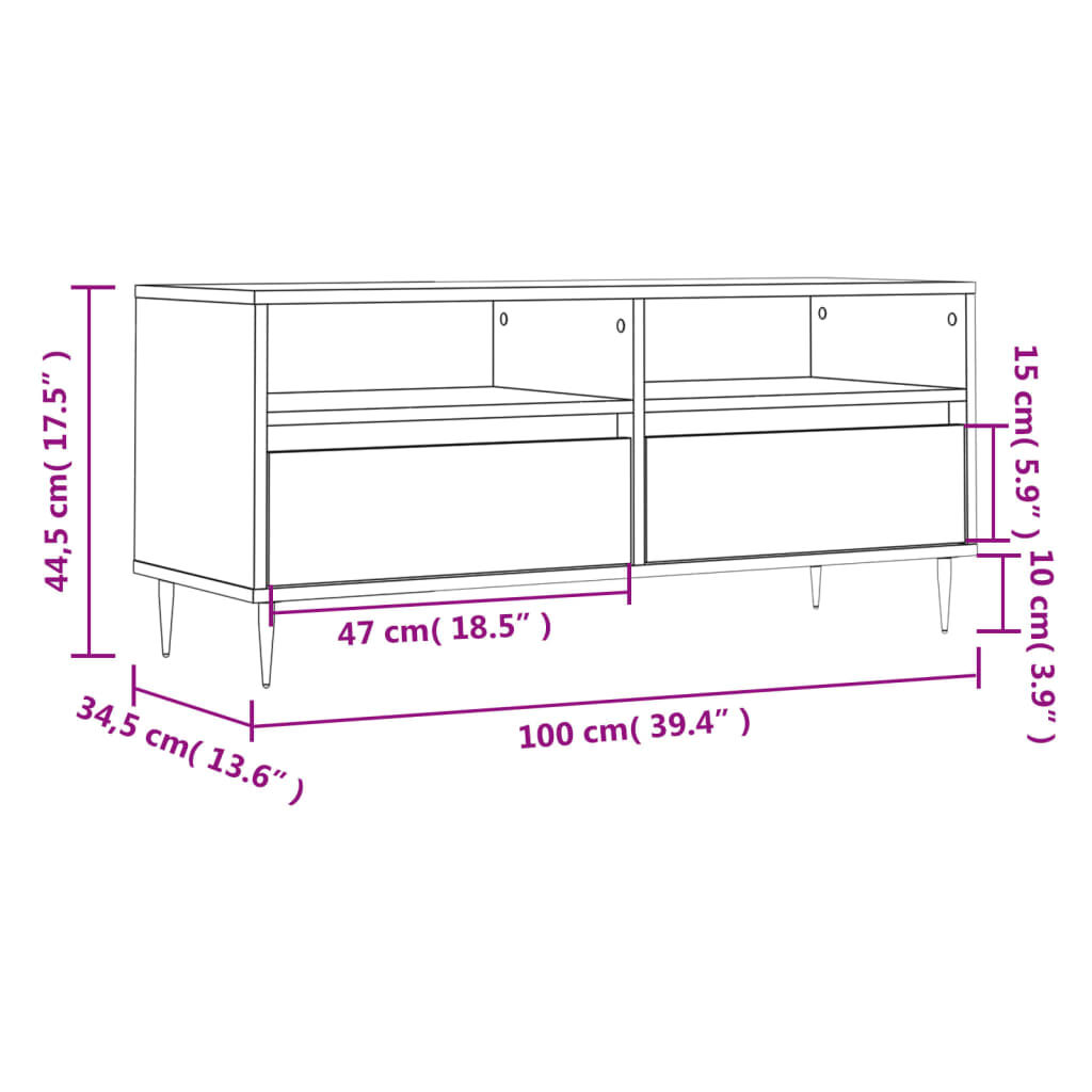 vidaXL Έπιπλο Τηλεόρασης Γκρι Sonoma 100x34,5x44,5 εκ. Επεξεργ. Ξύλο