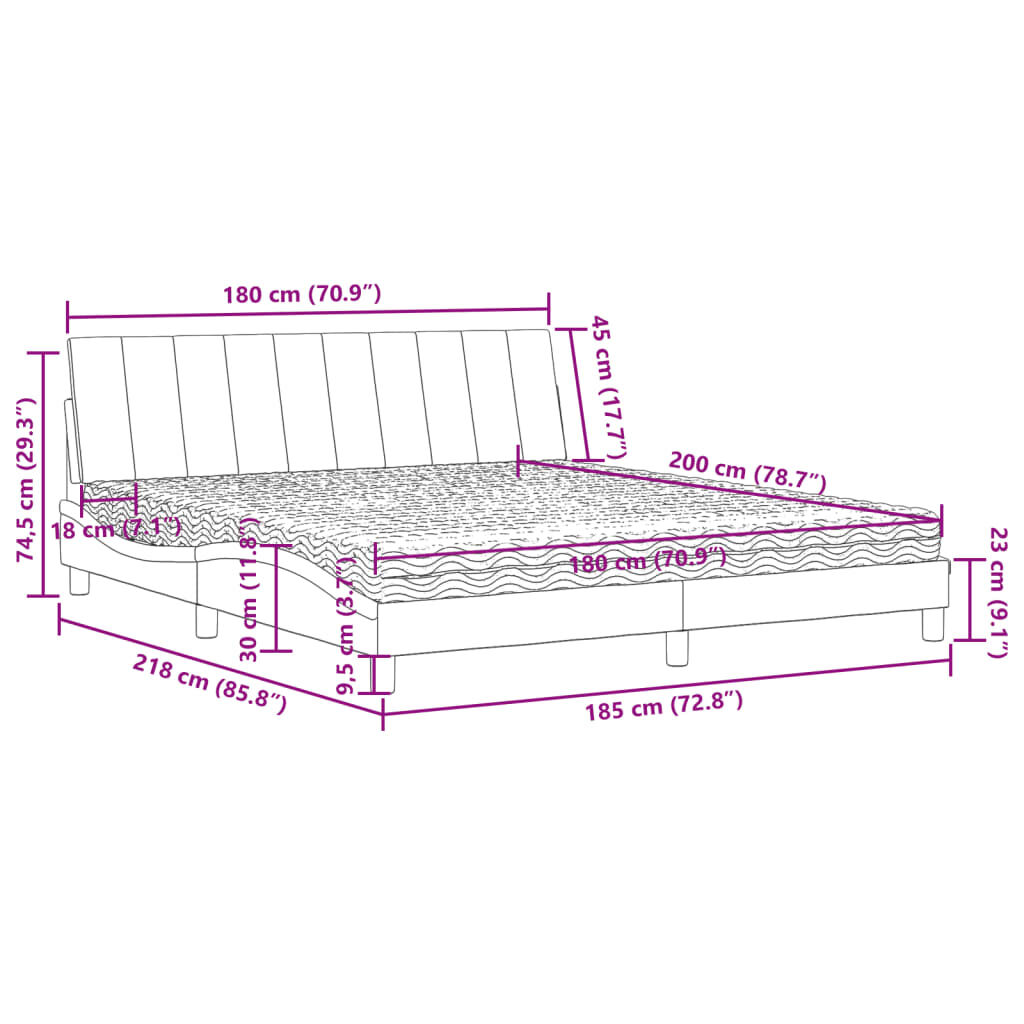 vidaXL Κρεβάτι με Στρώμα Σκούρο Πράσινο 180x200εκ. Βελούδινο