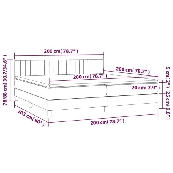 vidaXL Κρεβάτι Boxspring με Στρώμα & LED Σκ. Πράσινο 200x200εκ Βελούδο