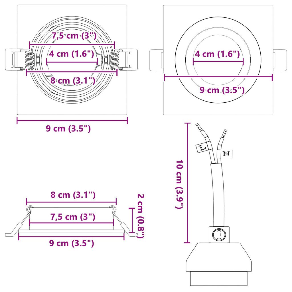 vidaXL Spotlights με προβολείς 6 pcs Μαύρο 9 x 9 x cm Αλουμίνιο
