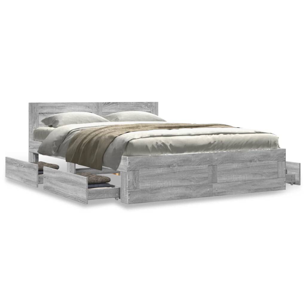 vidaXL Πλαίσιο Κρεβατιού με Κεφαλάρι Γκρι Sonoma 140x190εκ. Επεξ. Ξύλο