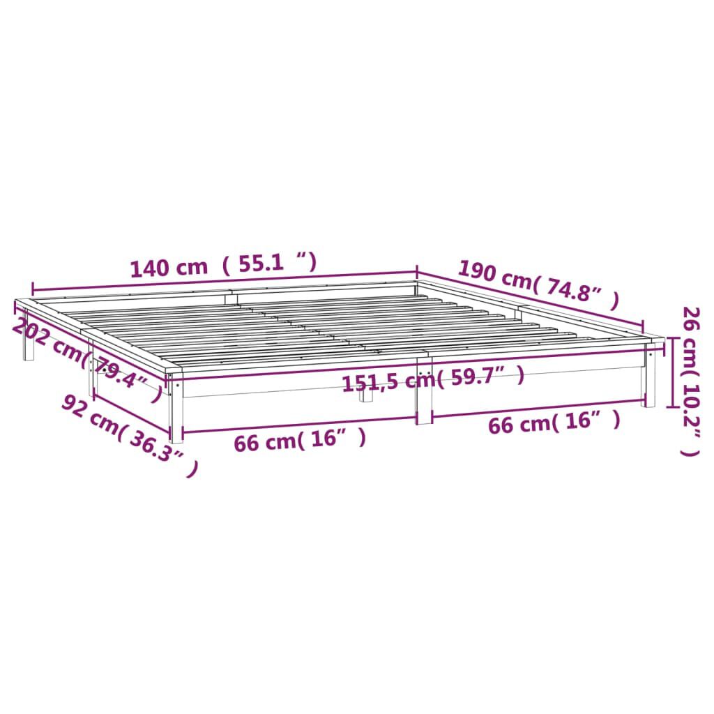vidaXL Πλαίσιο Κρεβατιού με LED 140 x 190 εκ. από Μασίφ Ξύλο