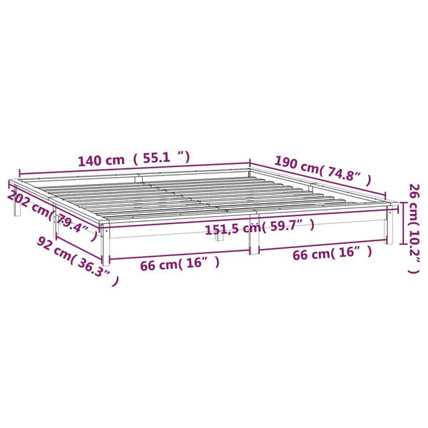 vidaXL Πλαίσιο Κρεβατιού με LED 140 x 190 εκ. από Μασίφ Ξύλο
