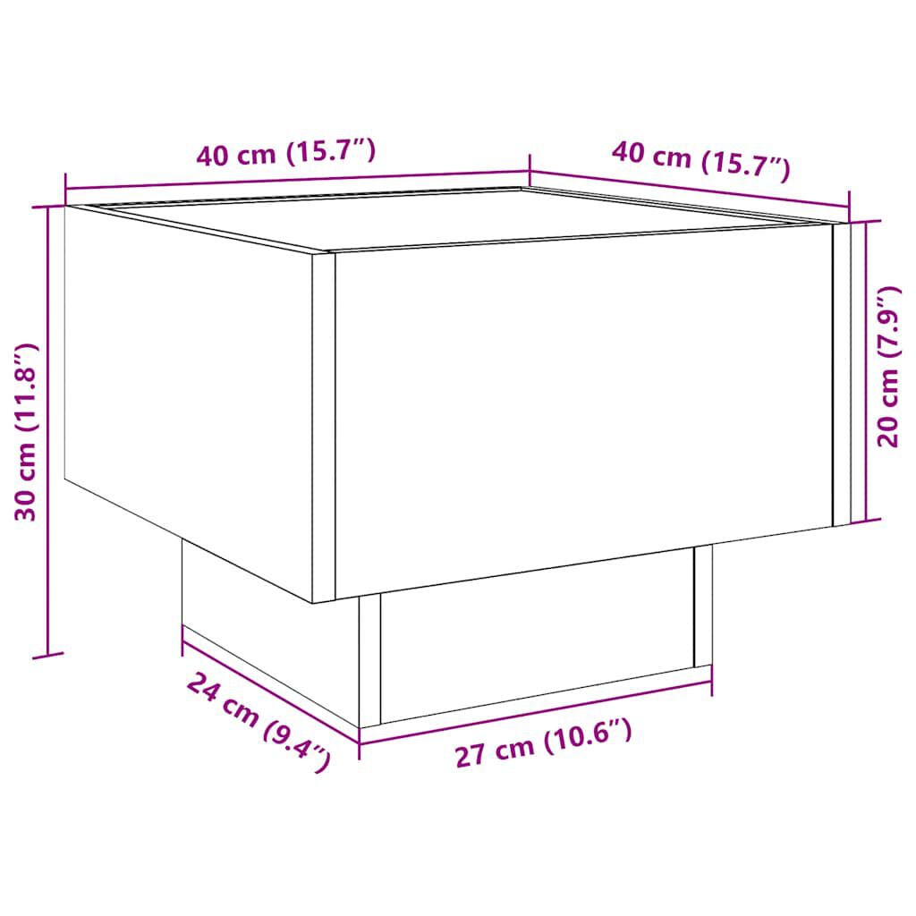 vidaXL Τραπέζι Βοηθητικό με LED Λευκό 40x40x30 εκ. Επεξεργασμένο Ξύλο