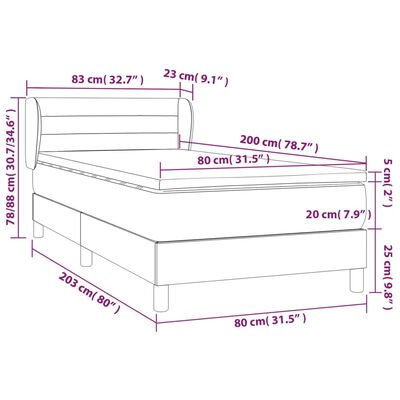 vidaXL Κρεβάτι Boxspring με Στρώμα Ανοιχτό Γκρι 80x200 εκ. Υφασμάτινο