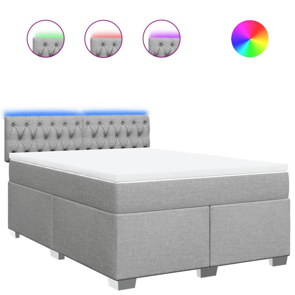 vidaXL Κρεβάτι Boxspring με Στρώμα Ανοιχτό Γκρι 140x190 εκ. Υφασμάτινο