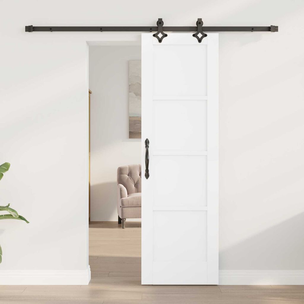 vidaXL Συρόμενη Πόρτα με Σετ Εξαρτημάτων Λευκή 61x198.5 εκ Συμπαγές Ξύλο Πεύκου