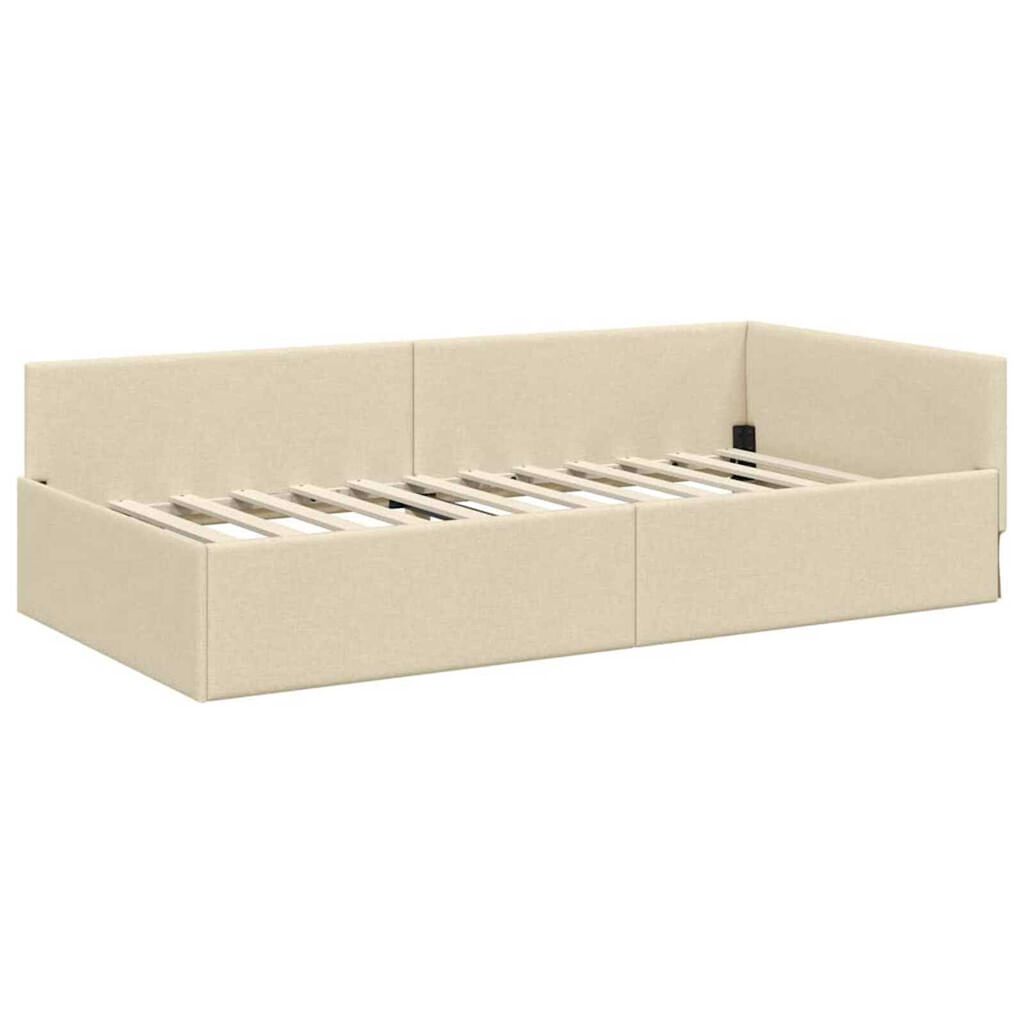 vidaXL Κρεβάτι Γωνίας Κρεμ 90 x 190 cm Ύφασμα και Έργο ξύλου