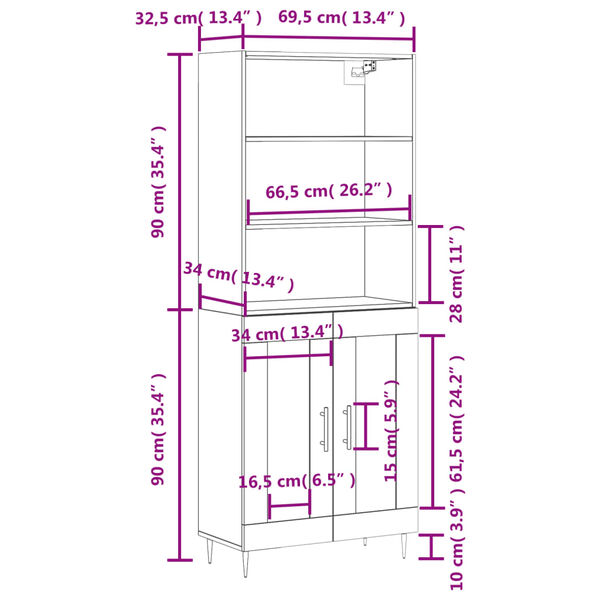 vidaXL Ντουλάπι Λευκό 69,5x34x180 εκ. από Επεξεργασμένο Ξύλο