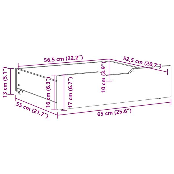 vidaXL Συρτάρια Κρεβατιού με Ροδάκια 2 τεμ. 65x55x17 εκ. Μασίφ Πεύκο