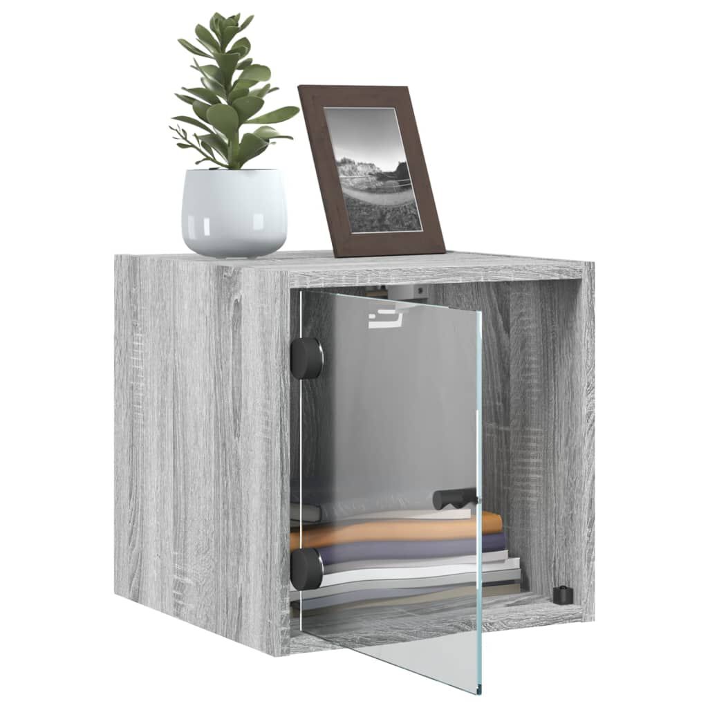 vidaXL Κομοδίνο Γκρι Sonoma 35x37x35 εκ. με Γυάλινη Πόρτα
