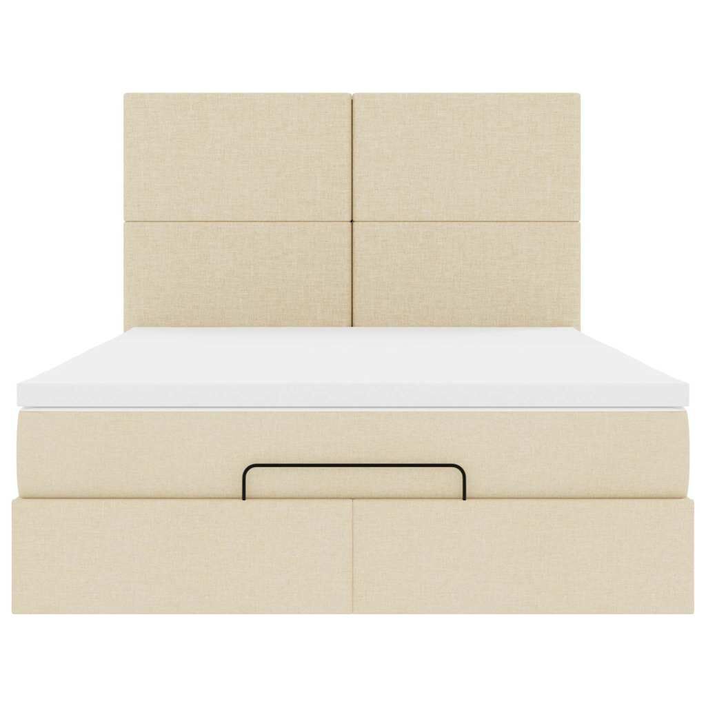 vidaXL Οθωμανικό κρεβάτι με στρώμα & LEDs Cream 140x200 cm Ύφασμα