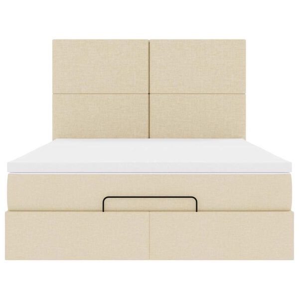 vidaXL Οθωμανικό κρεβάτι με στρώμα & LEDs Cream 140x200 cm Ύφασμα