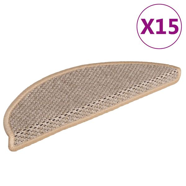 vidaXL Πατάκια Σκάλας Αυτοκόλ. 15 τεμ. Όψη Σιζάλ Μπεζ 56x17x3 εκ.