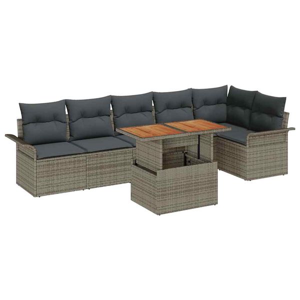 vidaXL Σετ Καναπέ Κήπου με αποθήκευση 7 pcs Γκρι Πολυ ράταν