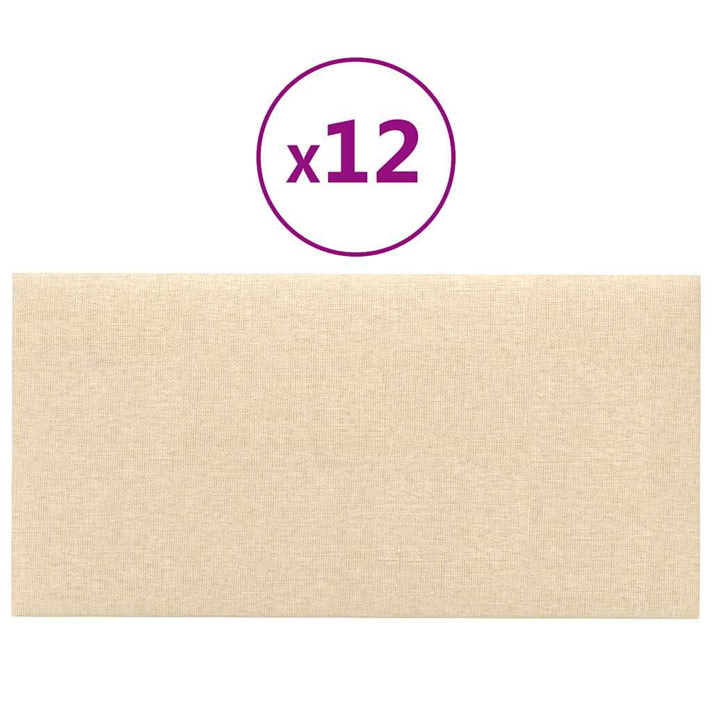 vidaXL Πάνελ Τοίχου 12 τεμ. Κρεμ 30 x 15 εκ. 0,54 μ² Υφασμάτινα