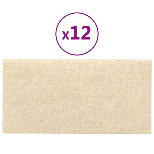 vidaXL Πάνελ Τοίχου 12 τεμ. Κρεμ 30 x 15 εκ. 0,54 μ² Υφασμάτινα