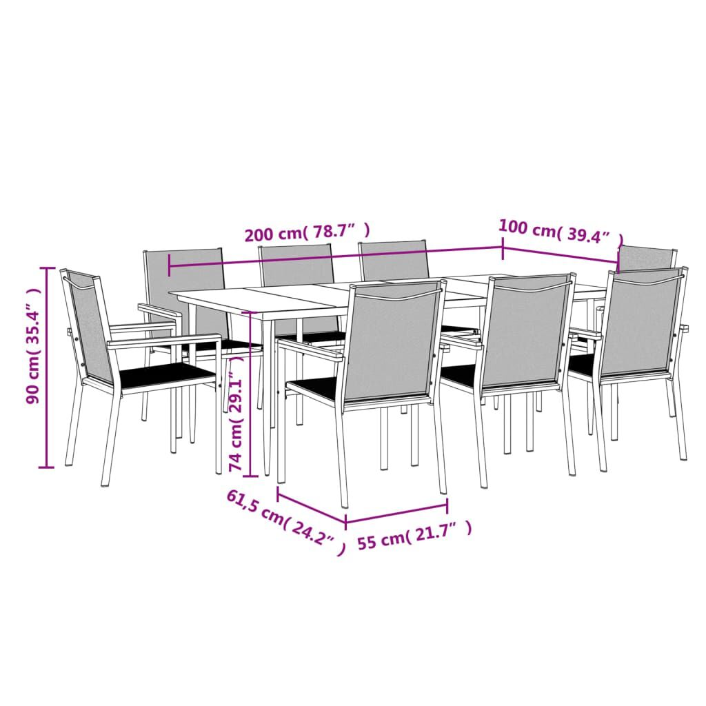 vidaXL Σετ Τραπεζαρίας Κήπου 9 Τεμαχίων Μαύρο Textilene & Ατσάλι