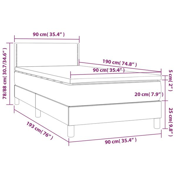 vidaXL Κρεβάτι Boxspring με Στρώμα Μαύρο 90x190εκ. από Συνθετικό Δέρμα