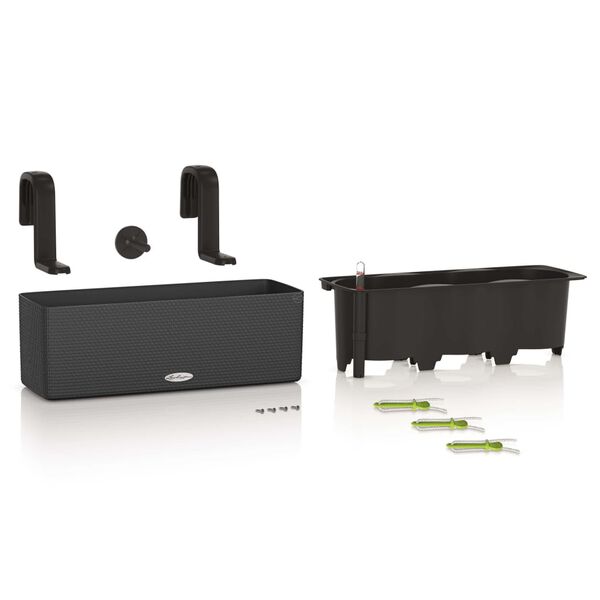 LECHUZA Γλάστρα CUBE color triple Ανθρακί με Άγκιστρα Μπαλκονιού 13684