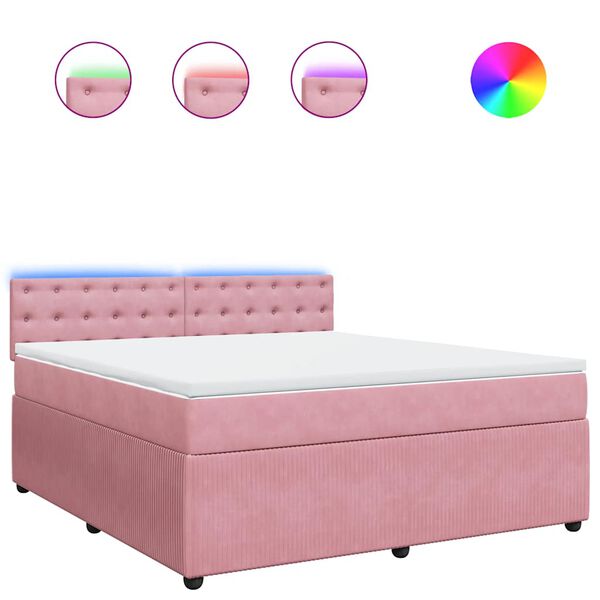 vidaXL Κρεβάτι Boxspring με Στρώμα Ροζ 180x200 εκ. Βελούδινο
