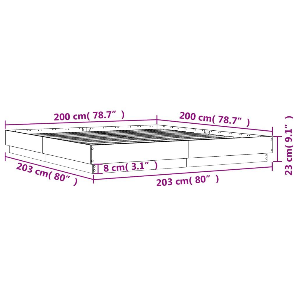 vidaXL Πλαίσιο Κρεβατιού με LED Καπνιστή Δρυς 200x200 εκ.