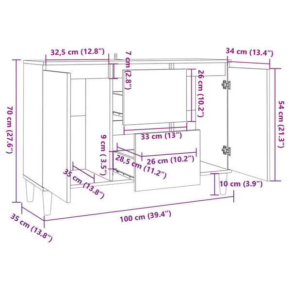 vidaXL Μπουφές Γκρι Σκυροδέματος 101x35x70 εκ. από Επεξεργασμένο Ξύλο