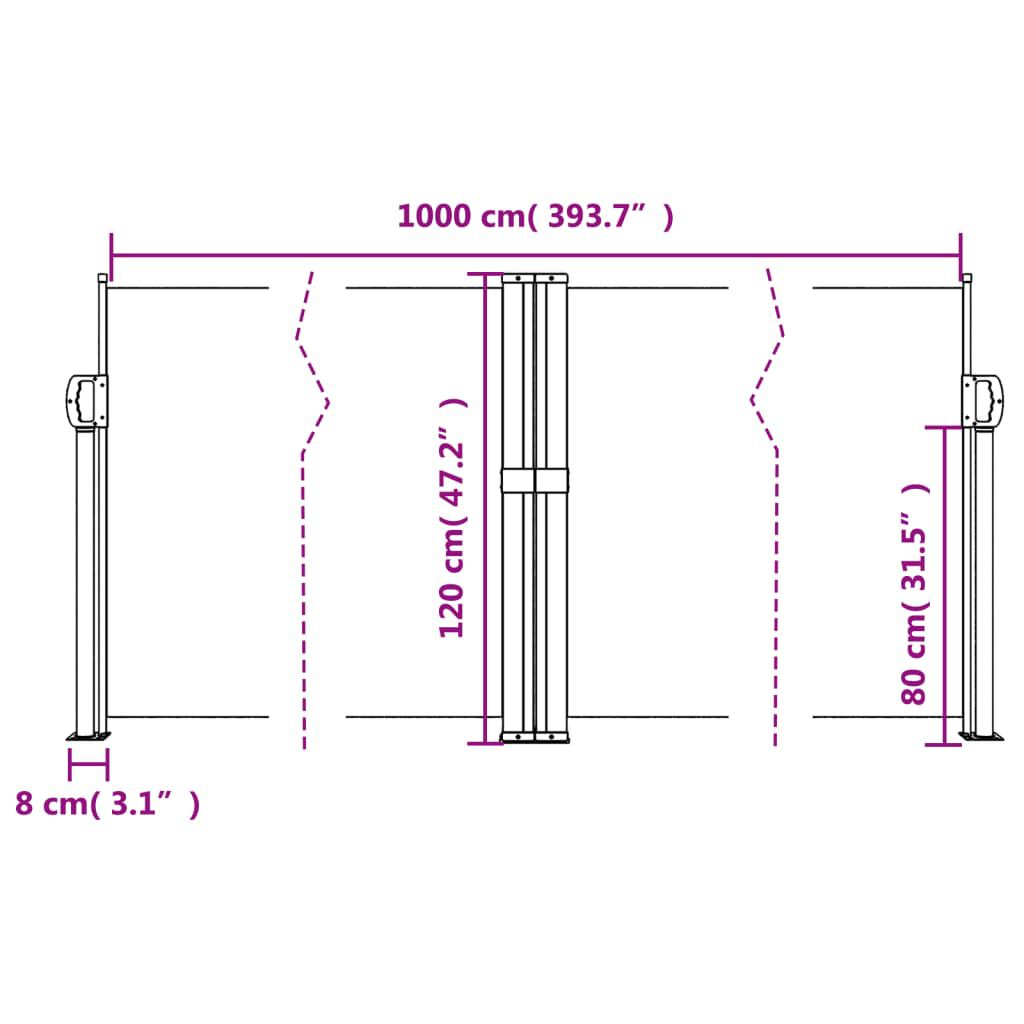vidaXL Σκίαστρο Πλαϊνό Συρόμενο Κόκκινο 120 x 1000 εκ.
