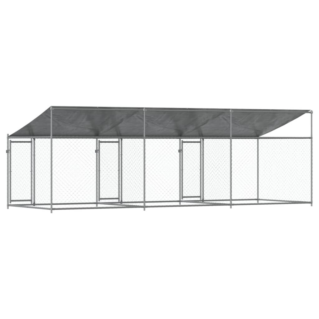 vidaXL Κλουβί Σκύλου με Οροφή και Πόρτες Γκρι 6x2x2 μ. Γαλβ. Χάλυβας