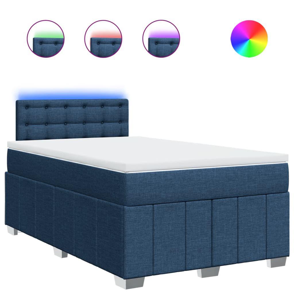 vidaXL Κρεβάτι Boxspring με Στρώμα Μπλε 120x190 εκ. Υφασμάτινο