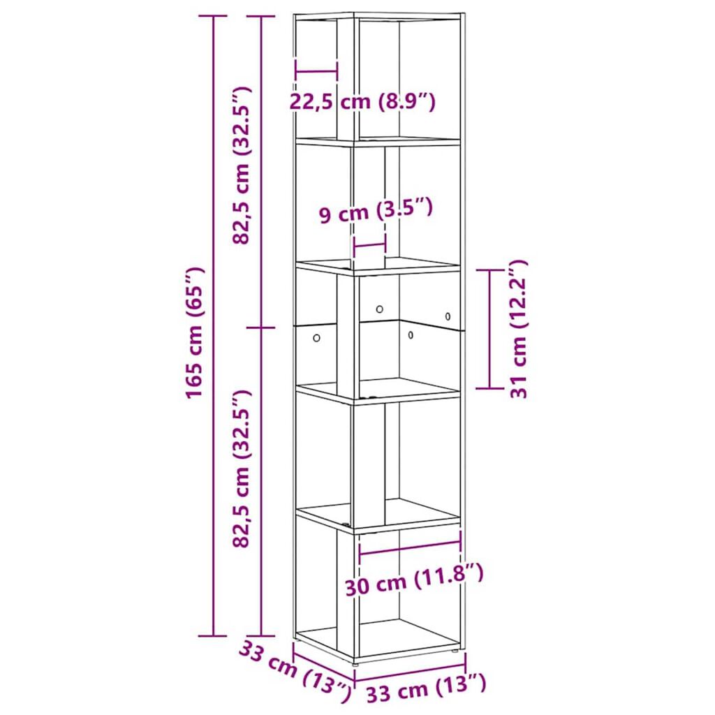 vidaXL Γωνιακά ράφια Μαύρη δρυς 33 x 33 x 164.5 cm Επεξεργασμένο ξύλο