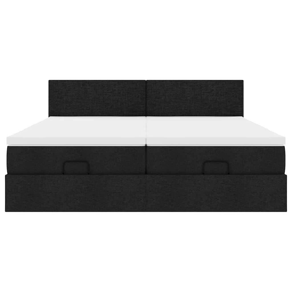 vidaXL Οθωμανικό κρεβάτι με στρώματα & LEDs Μαύρο 200x200cm ύφασμα