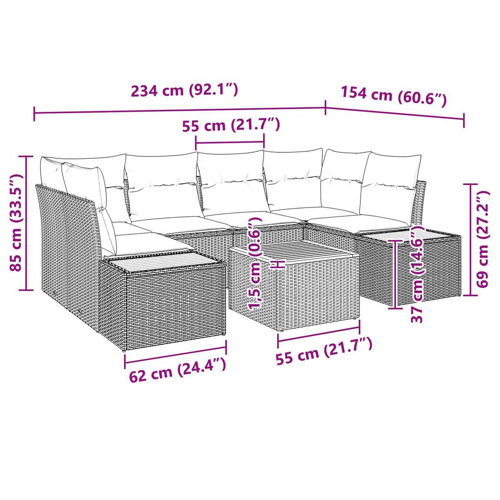 vidaXL Σετ Καναπέ Κήπου με μαξιλάρι 6 pcs Μαύρο Πολυ ράταν