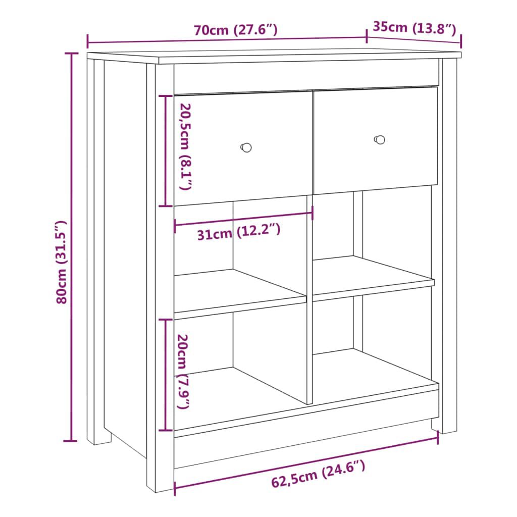 vidaXL Συρταριέρα Λευκή 70 x 35 x 80 εκ. από Μασίφ Ξύλο Πεύκου