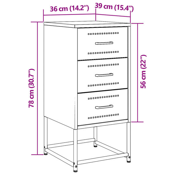vidaXL Κομοδίνο Λευκό 36 x 39 x 78 εκ. από Χάλυβα