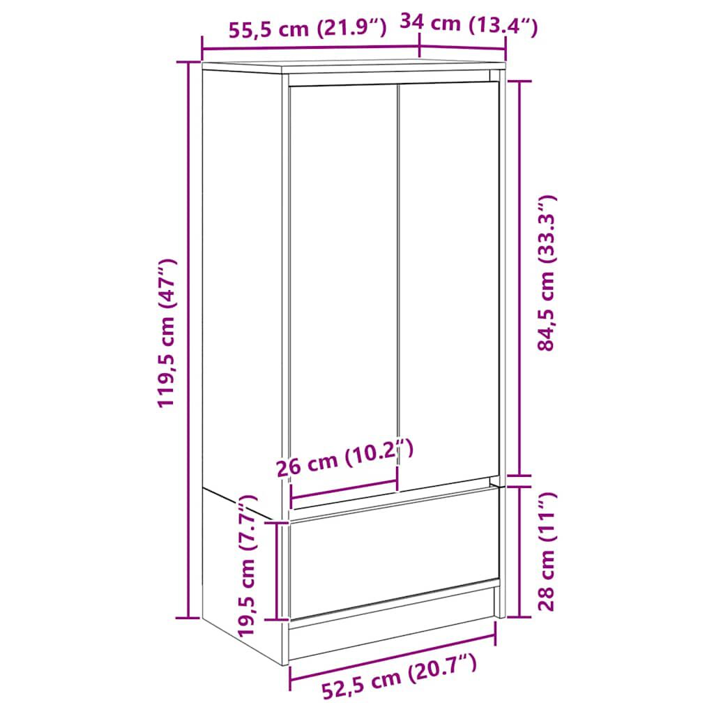 vidaXL Ντουλάπι με συρτάρι 55,5x34x119,5 εκ. Ξύλινο μηχανουργικό ξύλο