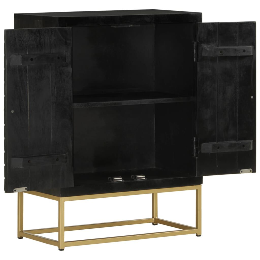 vidaXL Ντουλάπι με 2 Πόρτες Μαύρο/Χρυσό 55x30x75 εκ. Μασίφ Ξύλο Μάνγκο