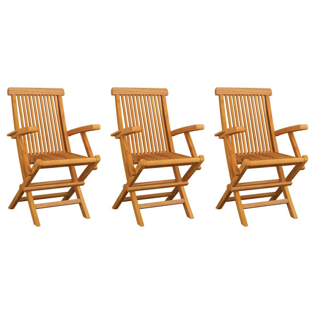 vidaXL Καρέκλες Κήπου 3 τεμ. από Μασίφ Ξύλο Teak με Κόκκινα Μαξιλάρια