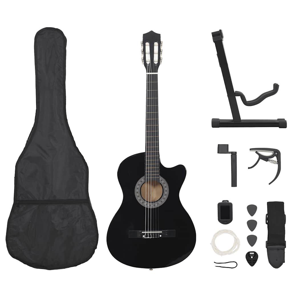 vidaXL Κιθάρα Western Classical Cutaway Σετ 12 Τεμ. 6 Χορδές Μαύρη 38"
