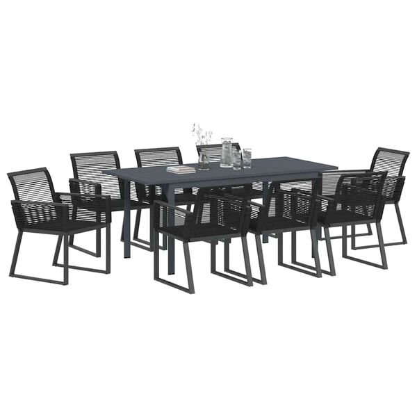vidaXL Σέτ φαγητού για κήπο 9 pcs Μαύρο Ατσάλι και πολυ-ρατάν