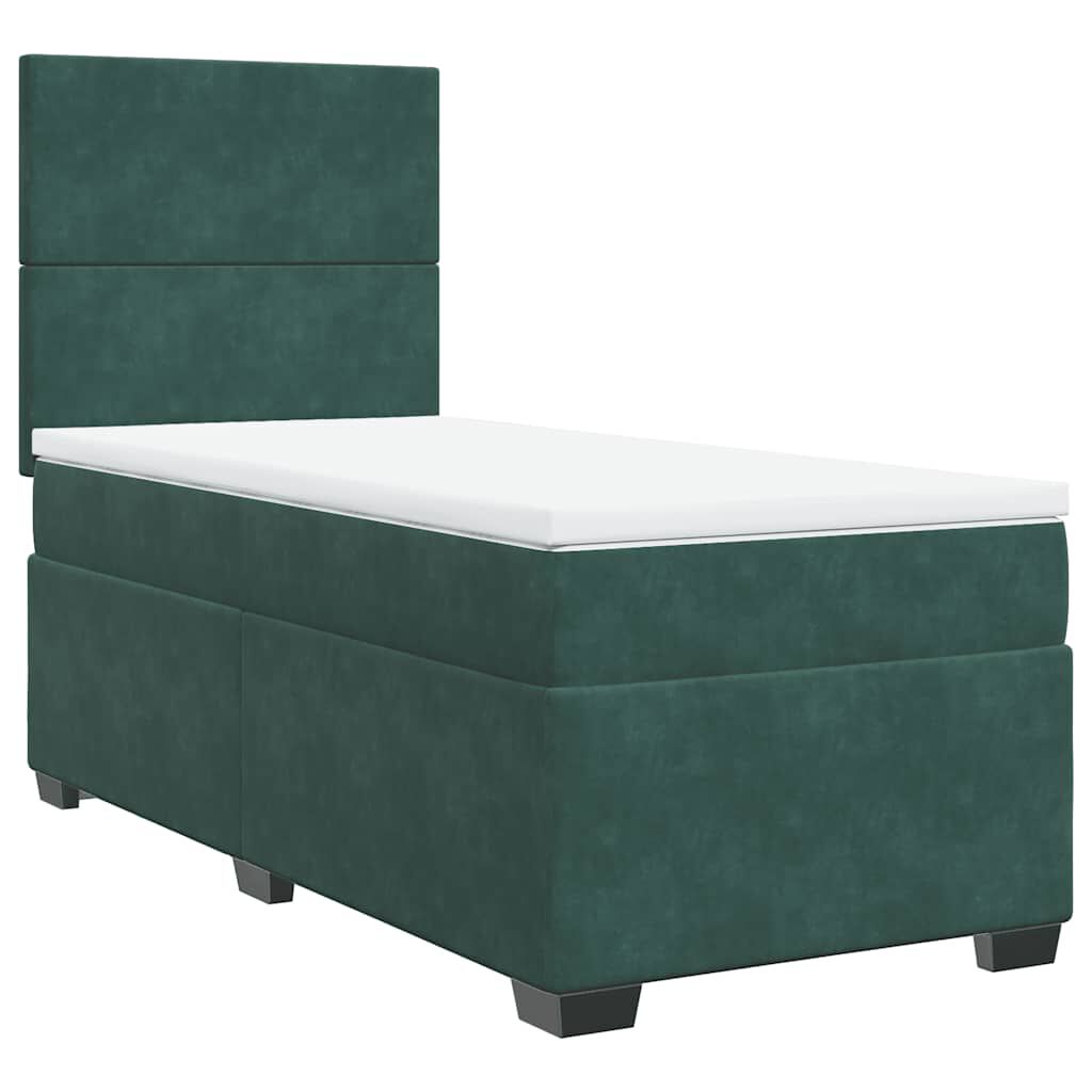 vidaXL Κρεβάτι Boxspring με Στρώμα Σκούρο Πράσινο 100x200εκ. Βελούδινο