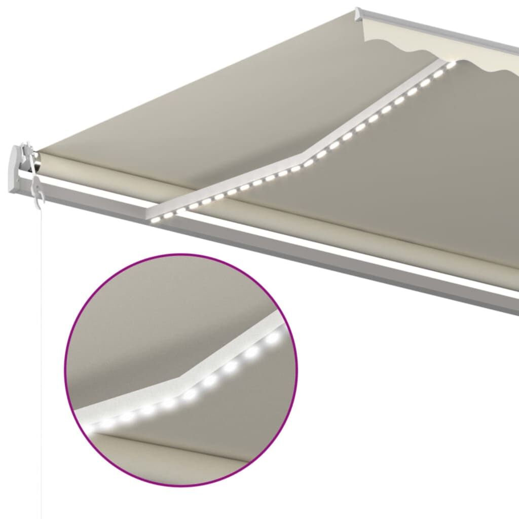 vidaXL Τέντα Συρόμενη Χειροκίνητη με LED Κρεμ 6x3,5 μ.