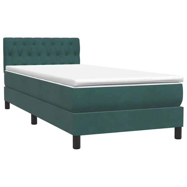 vidaXL Box Spring κρεβάτι με στρώμα σκούρο πράσινο 80x220εκ. Βελούδινο