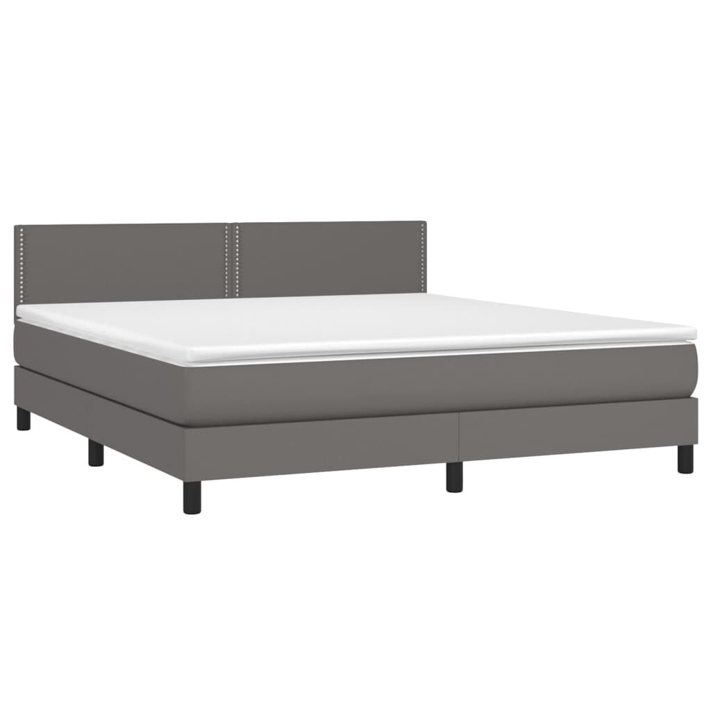 vidaXL Κρεβάτι Boxspring με Στρώμα & LED Γκρι 180x200 εκ. Συνθ. Δέρμα