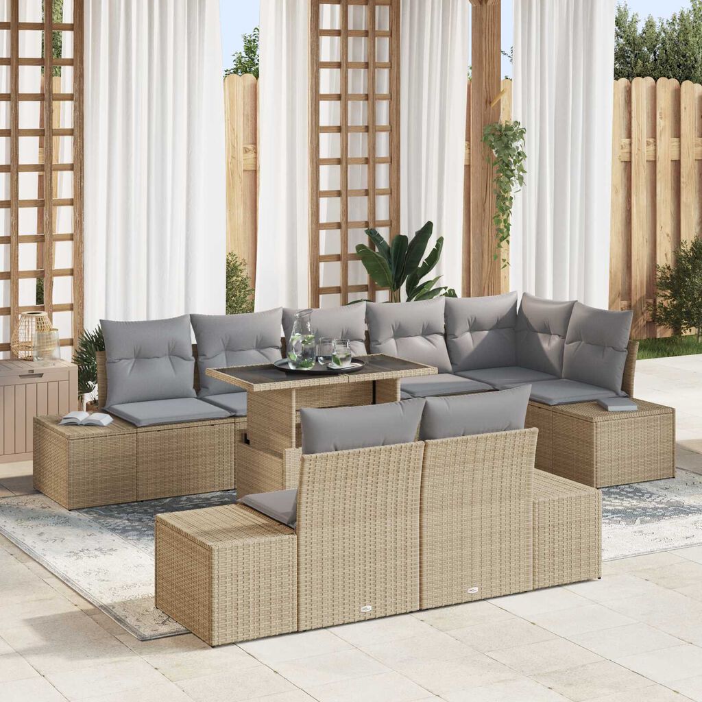 vidaXL Σετ Καναπέ Κήπου 9 pcs μπεζ και ανοιχτό γκρι 100 x 55 x 73 εκ