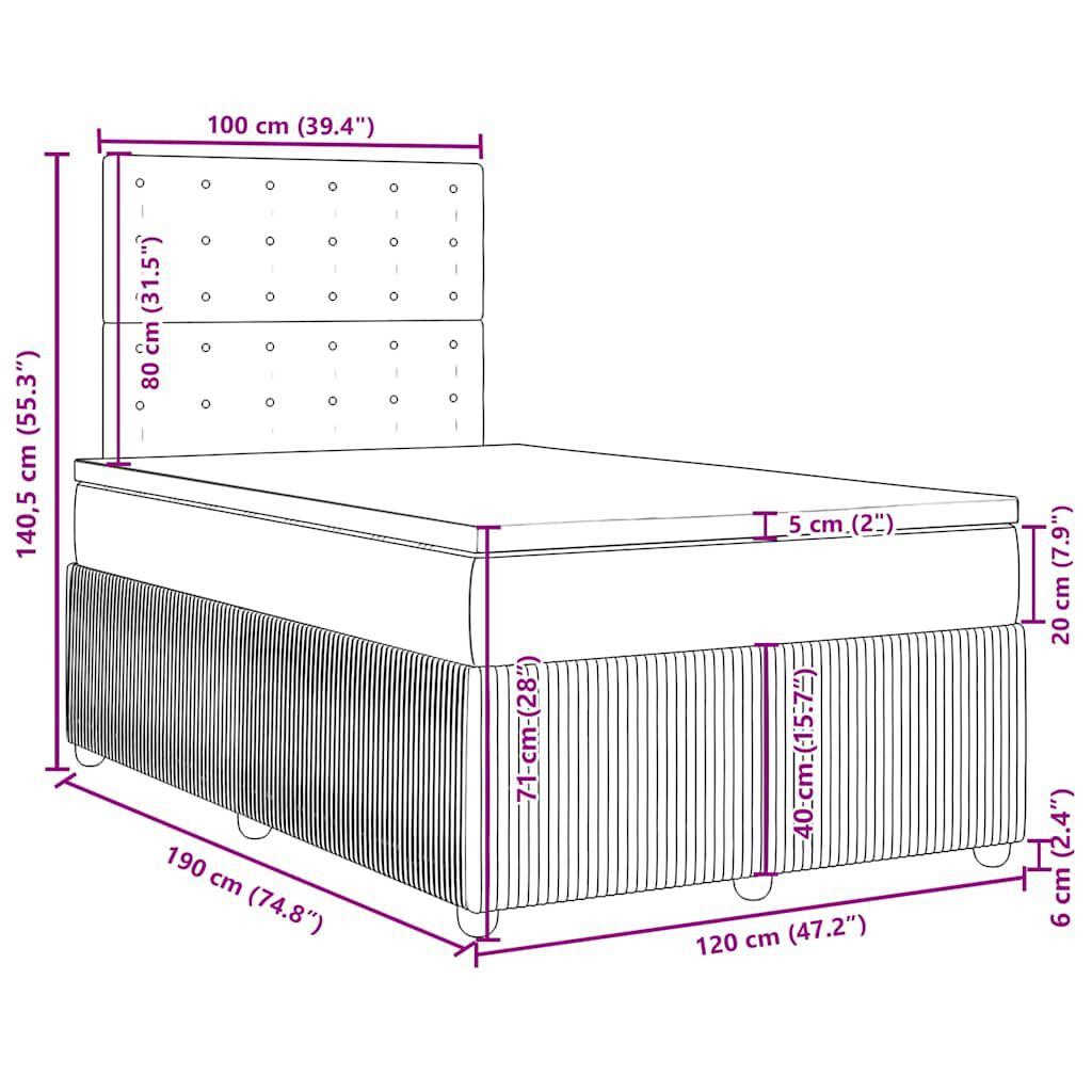 vidaXL Κρεβάτι Boxspring με Στρώμα Μαύρο 120x190 εκ. Βελούδινο